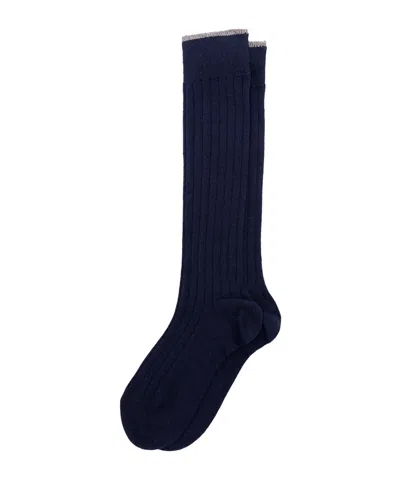 Brunello Cucinelli Ribbed Knit Socks In Blue