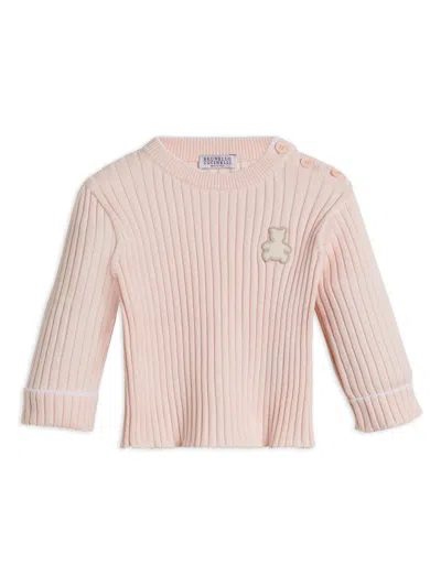 Brunello Cucinelli Babies' Ribbed-knit Sweater In Pink