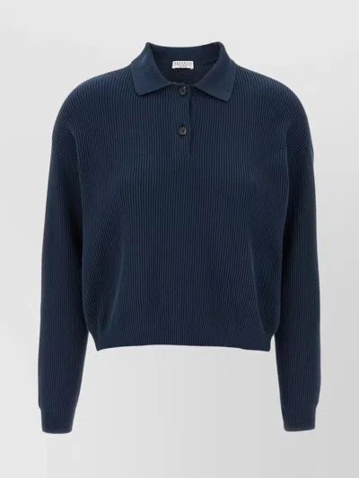 BRUNELLO CUCINELLI RIBBED KNIT SWEATER POLO COLLAR