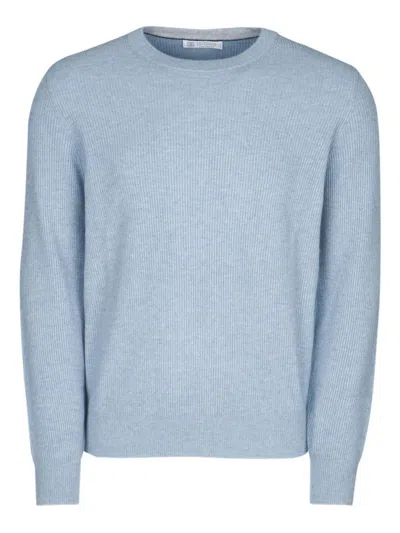 BRUNELLO CUCINELLI BRUNELLO CUCINELLI RIBBED KNIT SWEATER WITH CLASSIC CREW NECK AND LONG SLEEVES