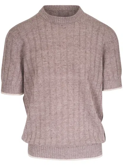 Brunello Cucinelli Ribbed-knit T-shirt In Neutrals