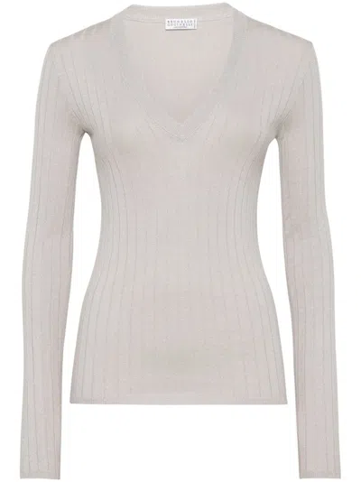 Brunello Cucinelli Ribbed-knit Top In Grey