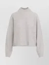 Brunello Cucinelli Mock Neck Lana Cashmire Stripe Pullover In White