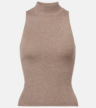 Brunello Cucinelli Ribbed-knit Turtleneck Top In Brown