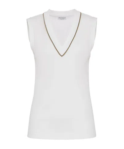 BRUNELLO CUCINELLI BRUNELLO CUCINELLI SHINY PIP RIBBED JERSEY TOP