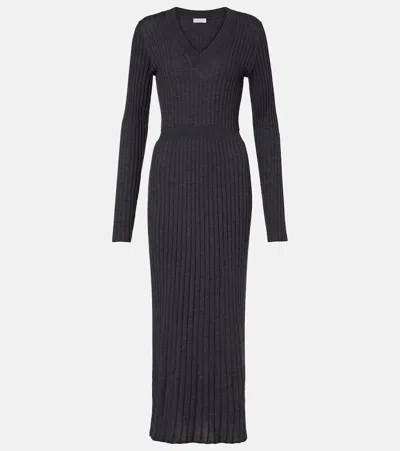 Brunello Cucinelli Ribbed-knit Virgin Wool Sweater Dress In Gray