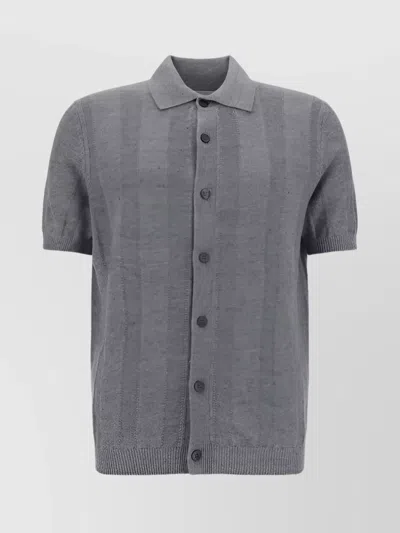 Brunello Cucinelli Ribbed Knit Weave Polo Shirt In Gray