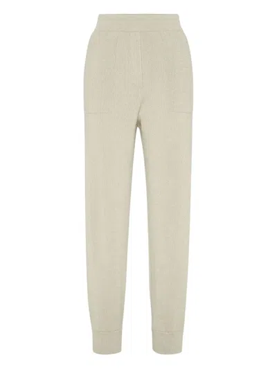 Brunello Cucinelli Ribbed-knitted Joggers In Neutral