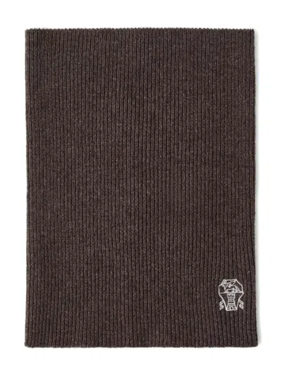 Brunello Cucinelli Ribbed Logo-embroidered Neck Warmer In Brown