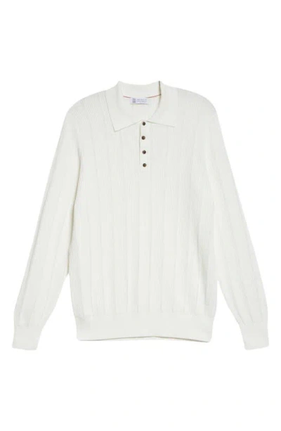 BRUNELLO CUCINELLI RIBBED LONG SLEEVE COTTON SWEATER POLO
