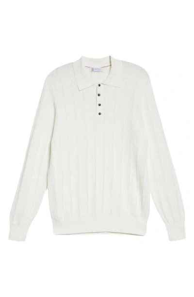 Brunello Cucinelli Ribbed Cotton Polo Shirt In White