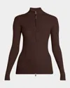 Brunello Cucinelli Ribbed Long-sleeve Monili Zip-up Top In Brown