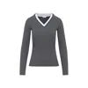 Brunello Cucinelli Ribbed Long-sleeved Top With Contrasting Trim In Gray