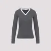 Brunello Cucinelli Ribbed Long-sleeved Top With Contrasting Trim In Gray
