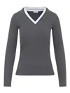 Brunello Cucinelli Ribbed Long-sleeved Top With Contrasting Trim In Black