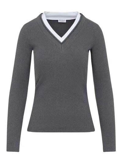 BRUNELLO CUCINELLI RIBBED LONG SLEEVES TOP