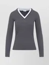 Brunello Cucinelli Ribbed Long Sleeves Top With Contrast Trim In Gray