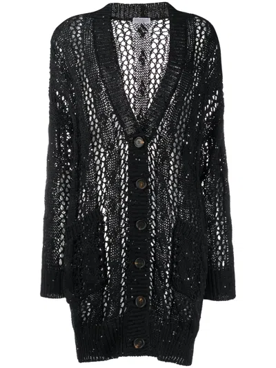 Brunello Cucinelli Ribbed Loose Knit Cardigan In Black