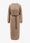 Brunello Cucinelli Women Mohair Blend Long Dress With Sequins In Brown