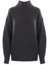 Brunello Cucinelli Ribbed Mock Neck Sweater With Subtle Sparkling Accents In Gray
