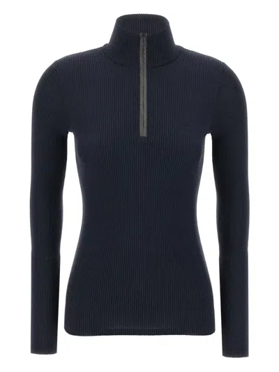 BRUNELLO CUCINELLI RIBBED MONILE HALF-ZIP SWEATER