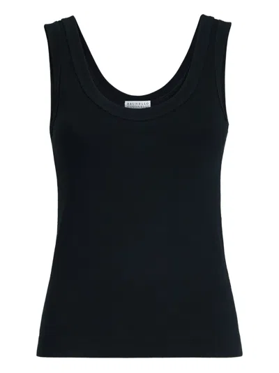 Brunello Cucinelli Ribbed Monili Top In Black