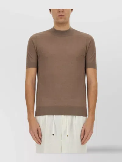 Brunello Cucinelli Ribbed Neckline Stretch Fit Lightweight T-shirt In Brown