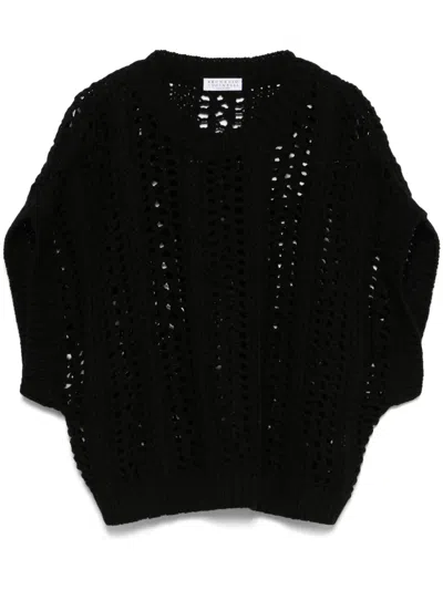 Brunello Cucinelli Ribbed-net Cotton Vest In Black