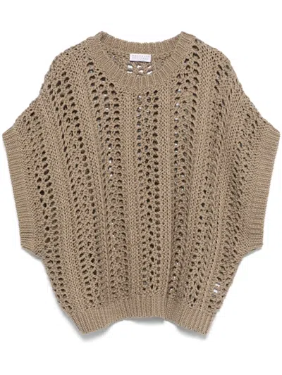 Brunello Cucinelli Ribbed-net Cotton Vest In Neutrals