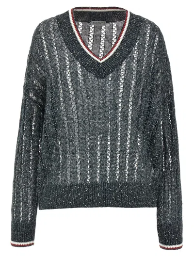 Brunello Cucinelli Ribbed Net Dazzling Sweater Sweaters And Cardigans Blue
