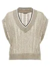 Brunello Cucinelli Ribbed Net Knit T-shirt With V-neck