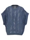 Brunello Cucinelli Ribbed Net Sweater Sweaters And Cardigans Blue In Blue