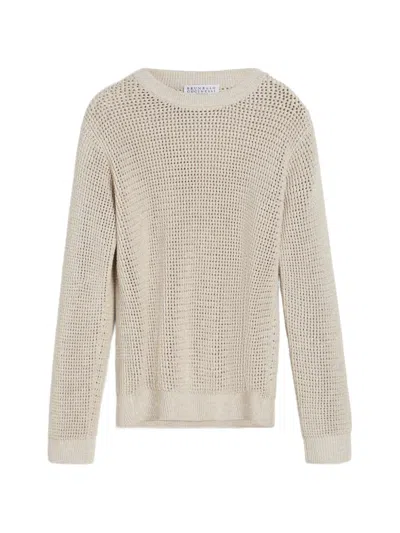 Brunello Cucinelli Ribbed Net Sweater In Neutral