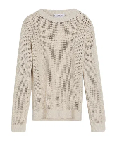 Brunello Cucinelli Kids' Ribbed Net Sweater In White