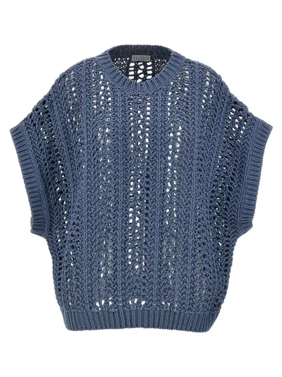 Brunello Cucinelli Ribbed Net Sweater Sweaters And Cardigans Blue