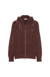 Brunello Cucinelli Ribbed Openwork Cardigan In Brown