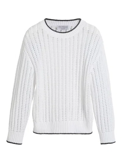 Brunello Cucinelli Kids' Ribbed Openwork Sweater In White