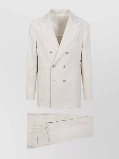 Brunello Cucinelli Ribbed Pattern Double-breasted Suit In Gray