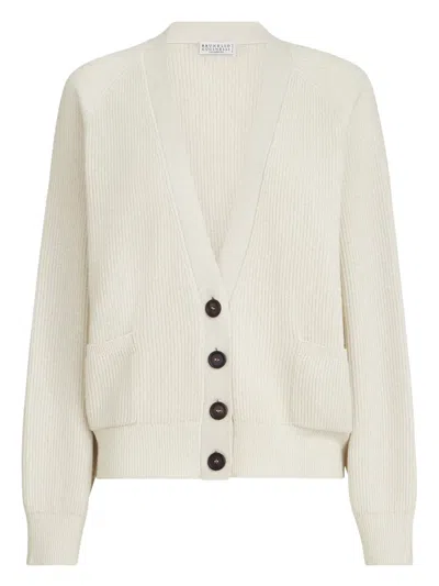 Brunello Cucinelli Ribbed Pocket Cardigan In Neutral