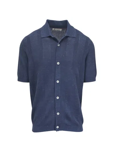 Brunello Cucinelli Ribbed Polo Shirt In Blue