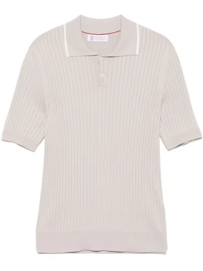 Brunello Cucinelli Ribbed Polo Shirt In Grey