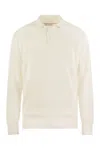 Brunello Cucinelli Cotton Rib Knit Polo Shirt With Long Raglan Sleeve In White