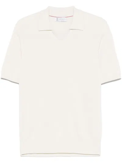 Brunello Cucinelli Fine-ribbed Polo Shirt In Neutrals