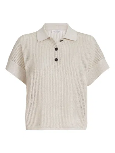 Brunello Cucinelli Ribbed Polo Top In Multi
