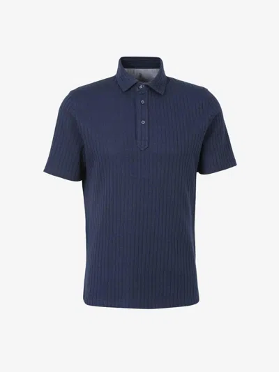 Brunello Cucinelli Ribbed Polo With Buttons In Blue