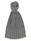 Brunello Cucinelli Ribbed Rectangular Wallet Scarf With Contrasting Edge In Gray