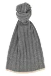 Brunello Cucinelli Ribbed Rectangular Wallet Scarf With Contrasting Edge In Gray