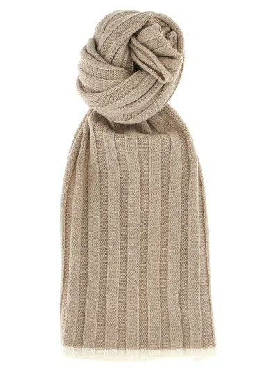 Brunello Cucinelli Ribbed Scarf Scarves, Foulards In Brown