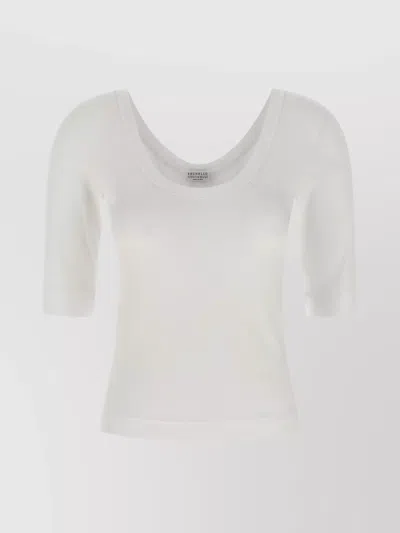 BRUNELLO CUCINELLI RIBBED SCOOP NECK STRETCH FIT T-SHIRT