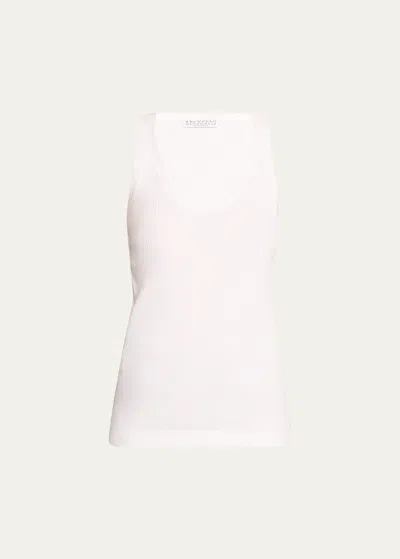 Brunello Cucinelli Ribbed Scoop-neck Tank Top In C159 White